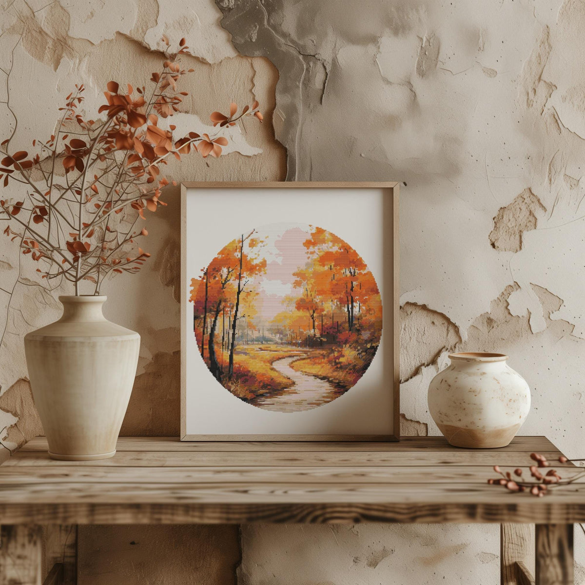 Forest Cross Stitch Pattern PDF With Fall Trees, Counted Landscape Cross Stitch Chart, Nature Embroidery Designs, Autumn Cross Stitch Art