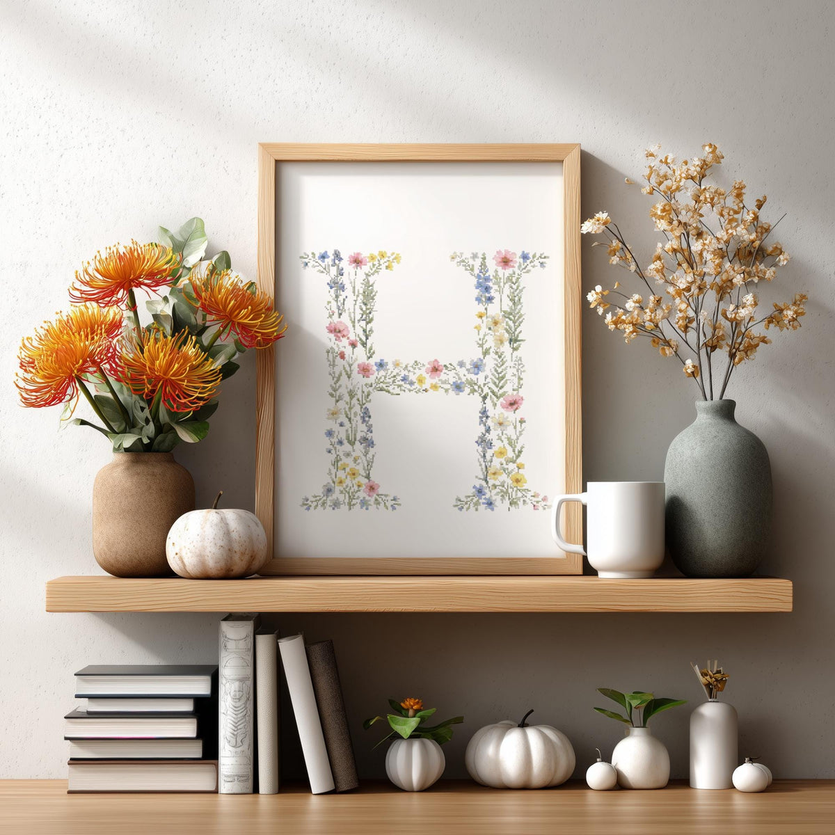 Custom Cross Stitch Pdf, Floral Letter E Cross Stitch Pattern, Personalized Gifts, Counted Monogram Cross Stitch Chart, Pattern Keeper