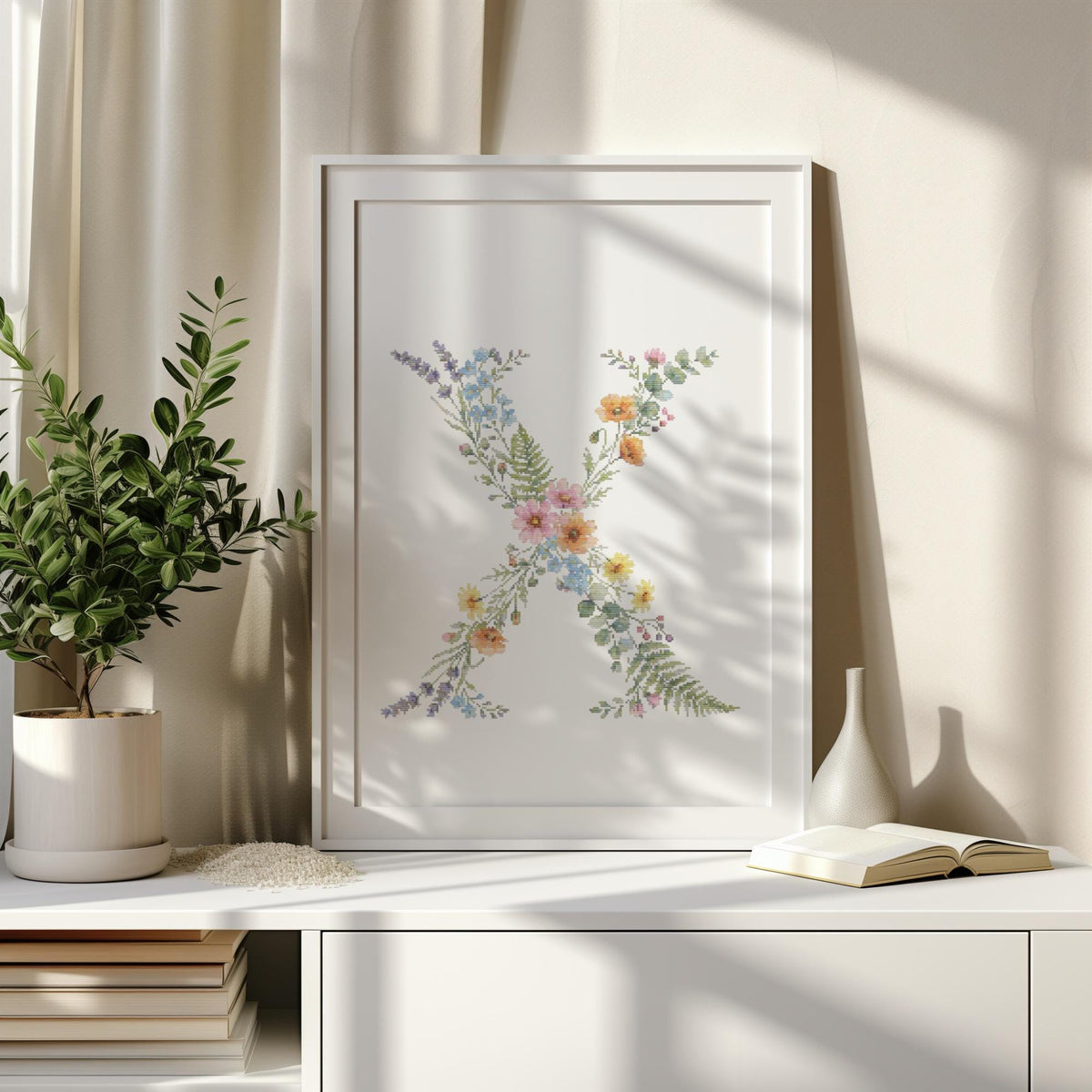 Custom Cross Stitch Pdf, Counted, Floral Letter X Cross Stitch Pattern, Monogram Cross Stitch Chart, Personalized Gifts, Pattern Keeper