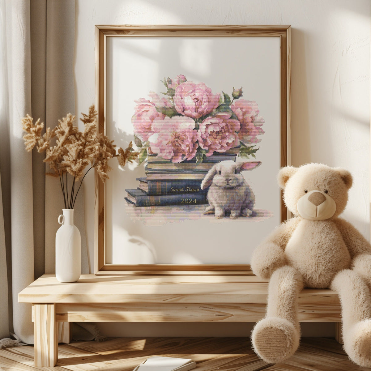 Cross Stitch Pattern With Custom Name On the Books, Counted Cross Stitch Designs, Embroidery Designs, Personalized Gifts For Book Lover