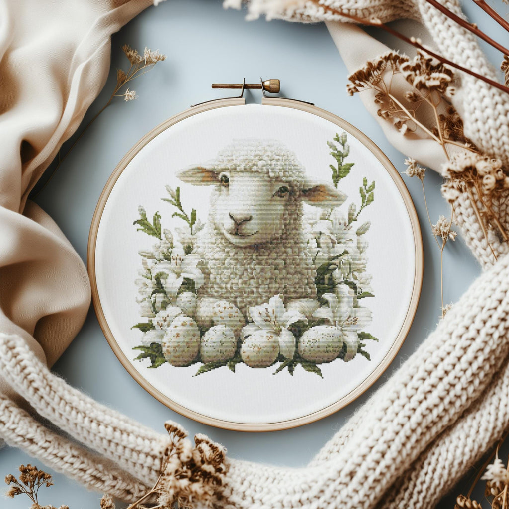 Cross Stitch Pattern With Easter Sheep Modern Cross Stitch Designs Easter Embroidery Pattern Spring Cross Stitch Pattern Floral Pattern