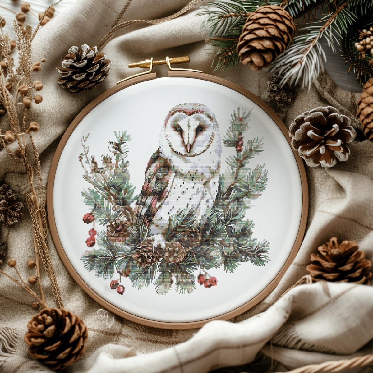 Cross Stitch Pattern With White Owl, Winter Embroidery Designs, Counted Cross Stitch Diagram, Compatible With Pattern Keeper