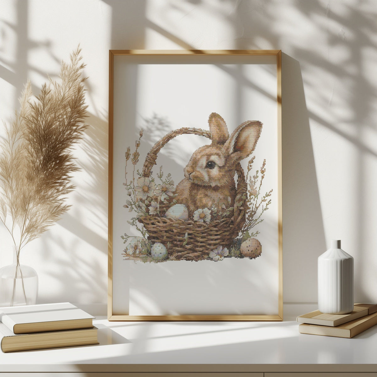 Cross Stitch Pattern With Easter Bunny, Modern Cross Stitch Designs, Easter Embroidery Pattern, Spring Cross Stitch Pattern, Floral Pattern