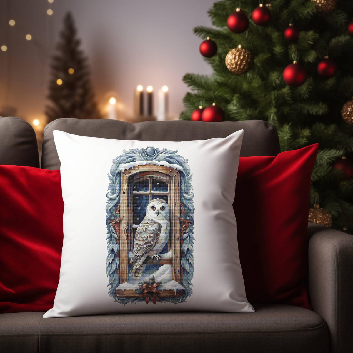Winter Cross Stitch Pattern With White Owl, Landscape Cross Stitch Designs, Christmas Cross Stitch Chart, Nature Embroidery Pattern, Counted