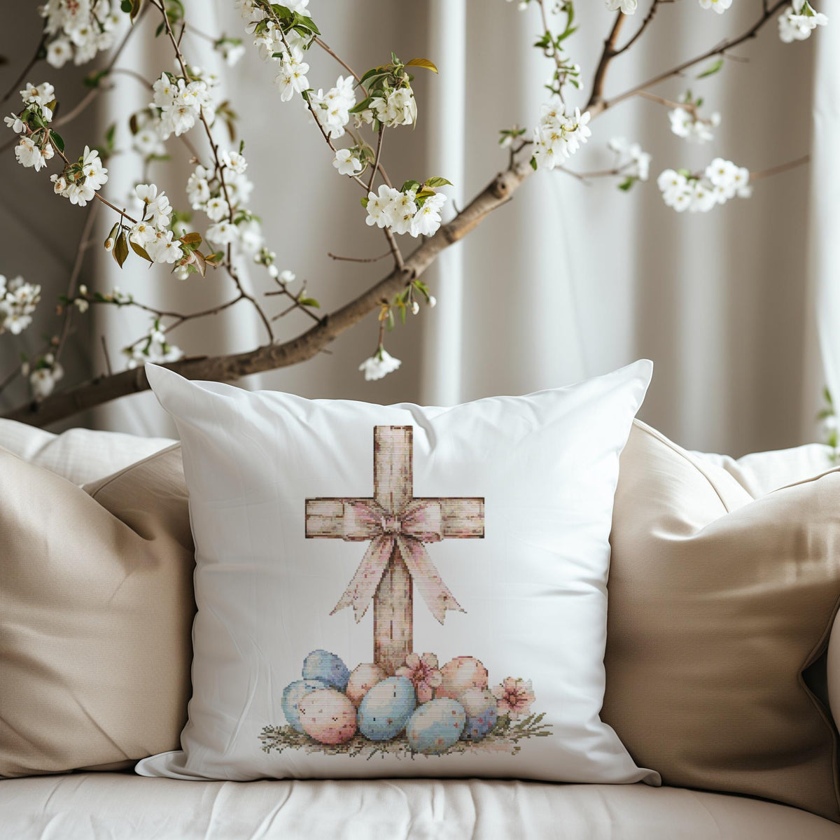 Easter Cross Stitch Pattern, Christian Cross Stitch Art, Counted, Embroidery PDF, Compatible With Pattern Keeper, Easter Gifts For Grandma