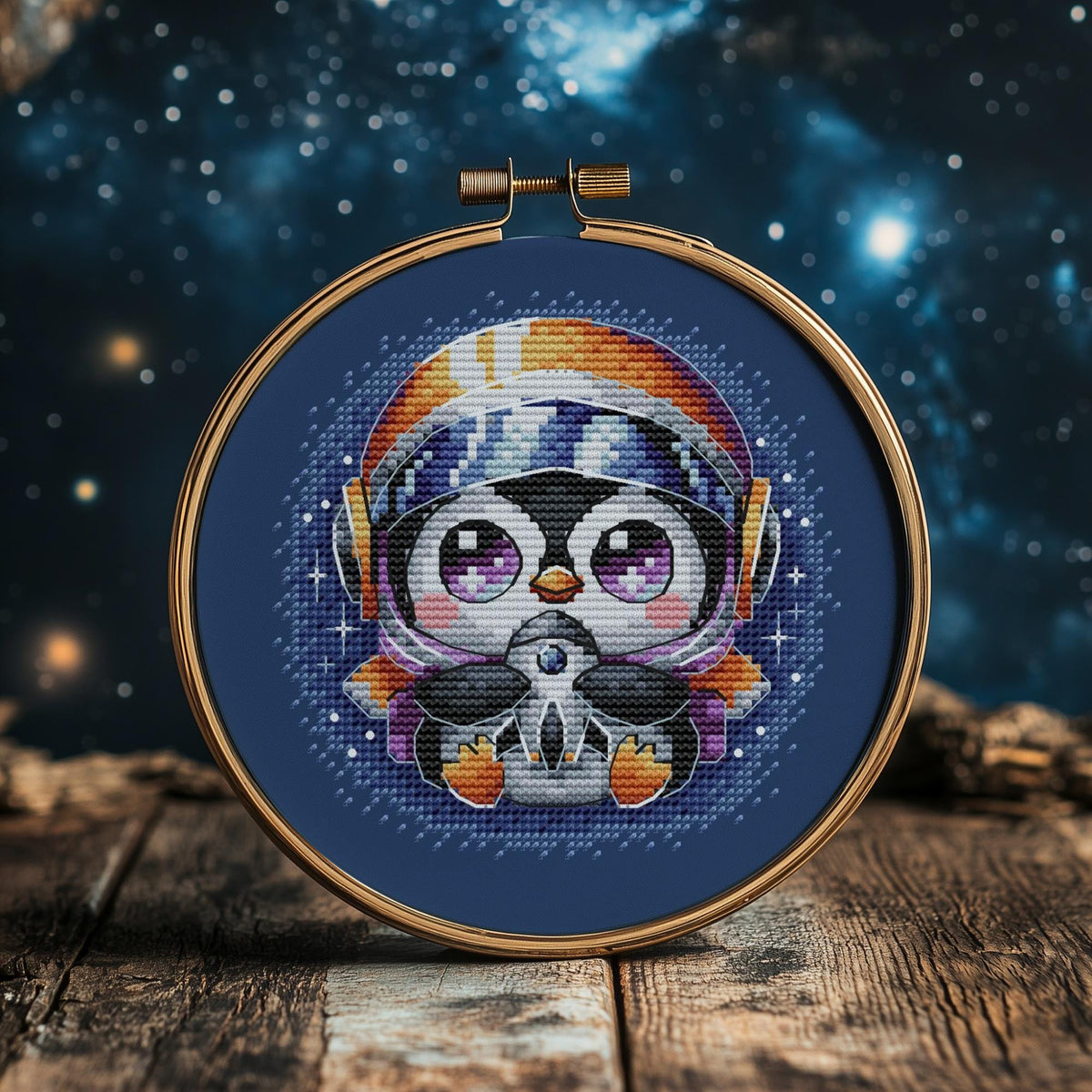 Small Cross Stitch Pattern With Penguin Astronaut, Embroidery PDF, Counted Cross Stitch, Nursery Cross Stitch Chart For Beginners, Saga File