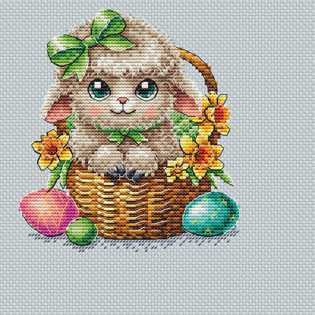 Easter Cross Stitch Pattern PDF With Cute Lamb, Easter Embroidery Designs, Spring Cross Stitch Charts, Beginner Friendly, Saga File