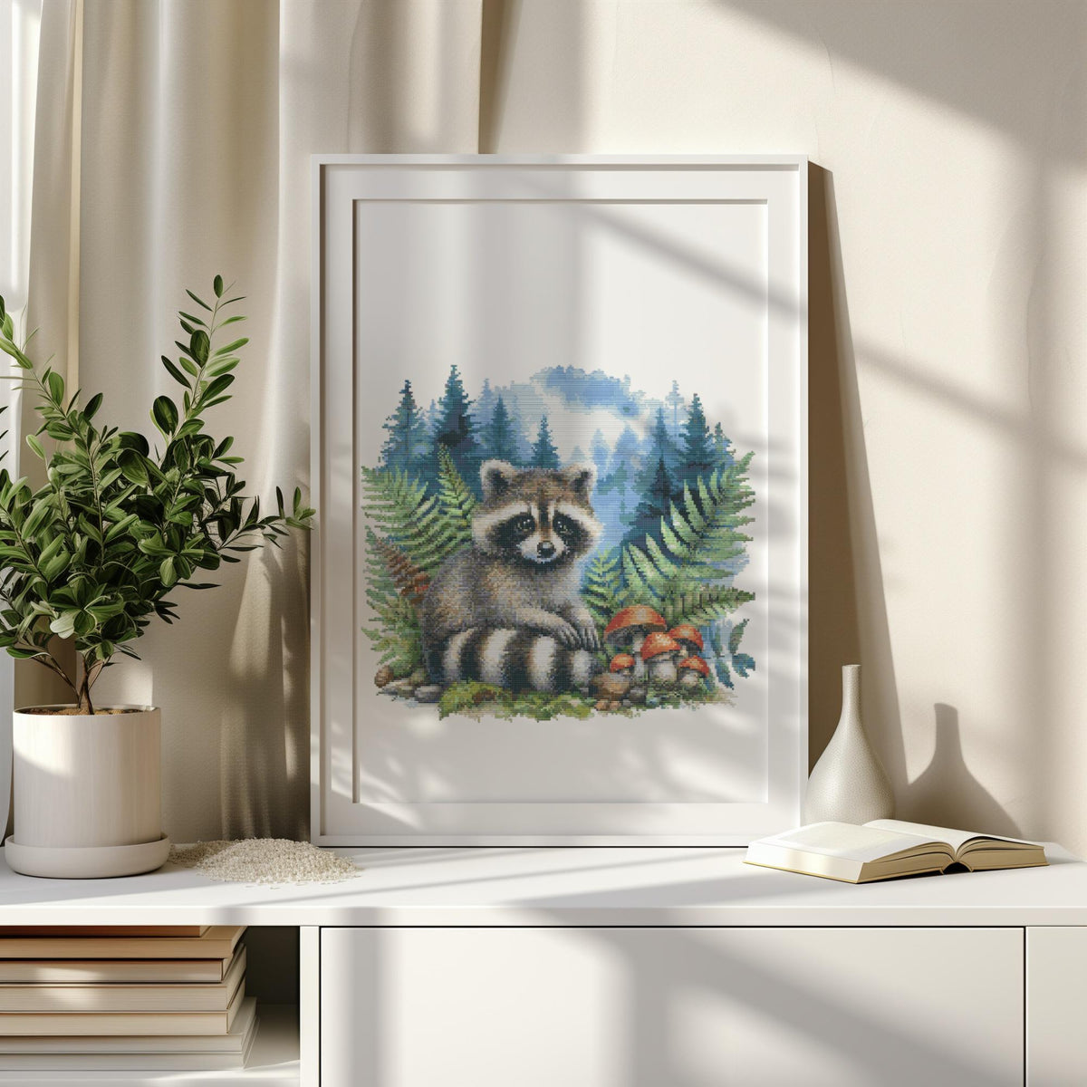 Raccoon Cross Stitch Pattern PDF, Nature Cross Stitch Designs, Counted Cross Stitch Charts, Embroidery Pattern, Nursery Cross Stitch Art