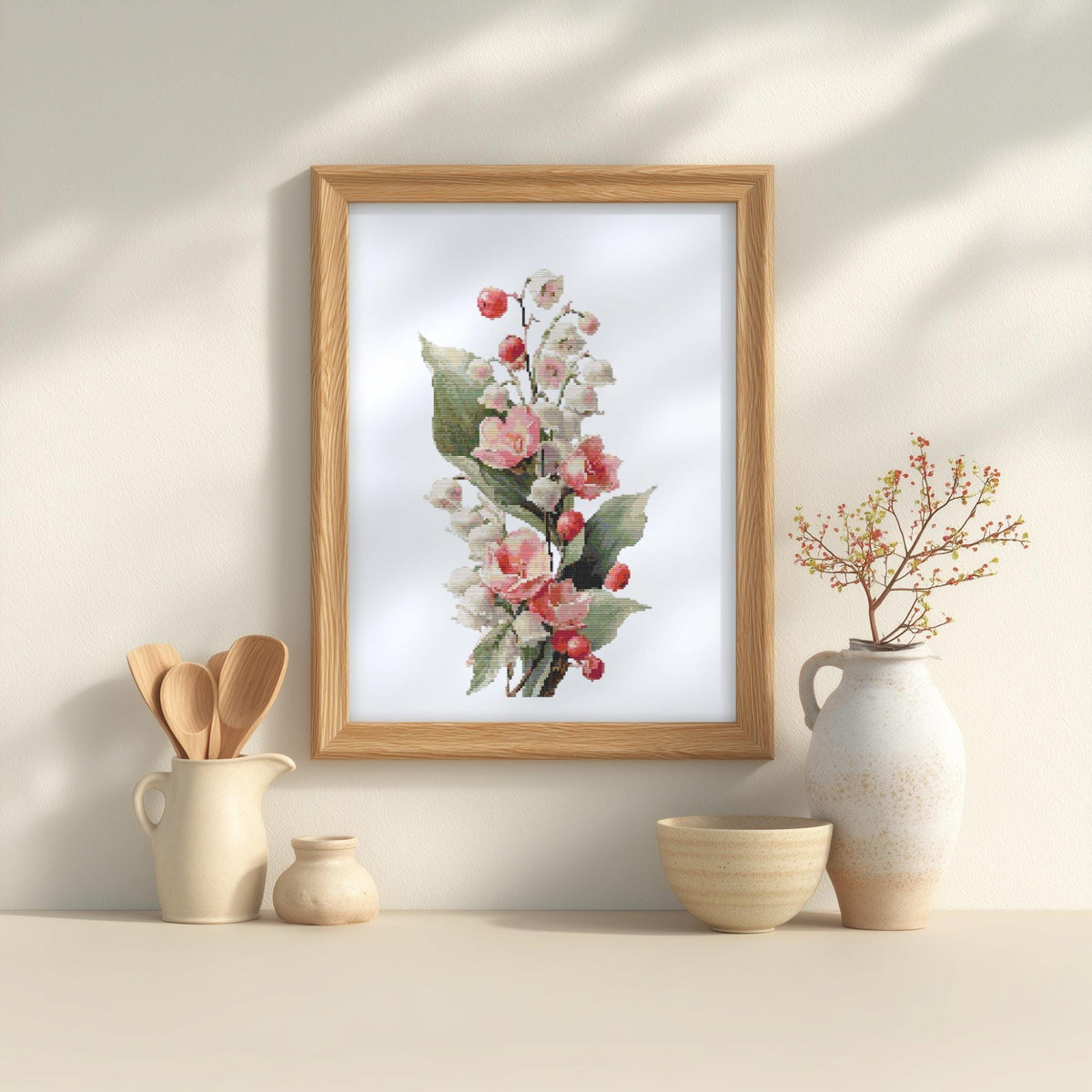 Cross Stitch Pattern With Lily Of The Valley, Hawthorn, Counted Cross Stitch Designs, May Birth Flower Cross Stitch Art, Personalised Gifts