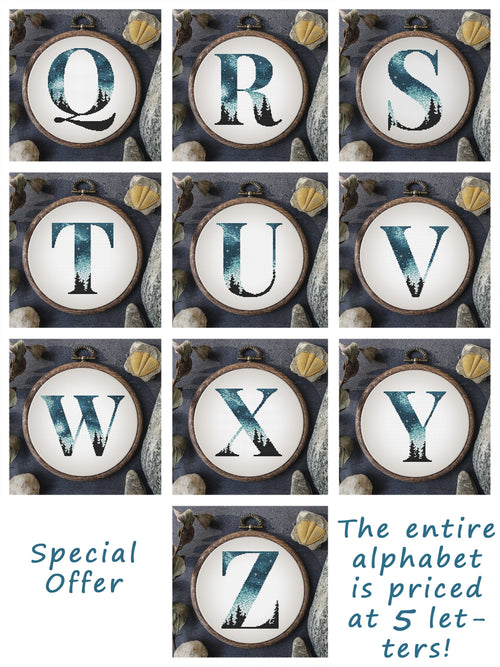 Alphabet Cross Stitch Pattern Counted Turquoise Monograms Cross Stitch Chart Name Embroidery Sampler Personalized Pattern Digital Downloads