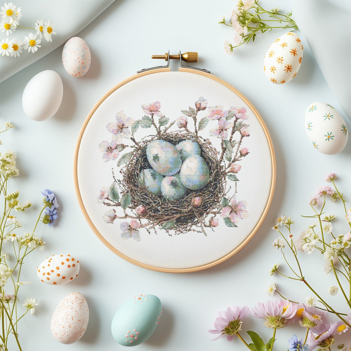 Cross Stitch Pattern With Easter Eggs, Modern Cross Stitch Designs, Easter Embroidery, Spring Cross Stitch Pattern, Floral Cross Stitch PDF