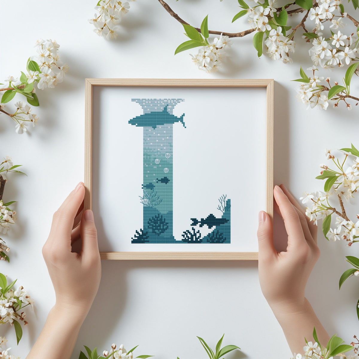 Modern Letter Cross Stitch Pattern PDF Counted Family Initials Embroidery Designs Marine Monogram Cross Stitch Charts Easy Cross Stitch