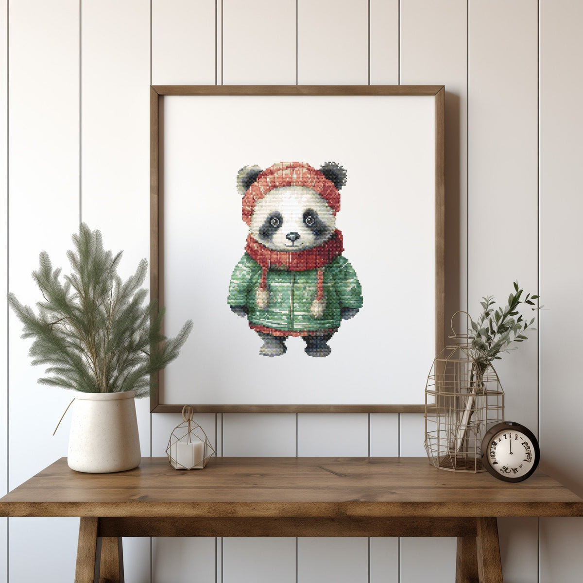 Counted Cross Stitch Pattern Pdf With Cute Panda, Counted, Winter Embroidery Designs, Nursery Room Decoration