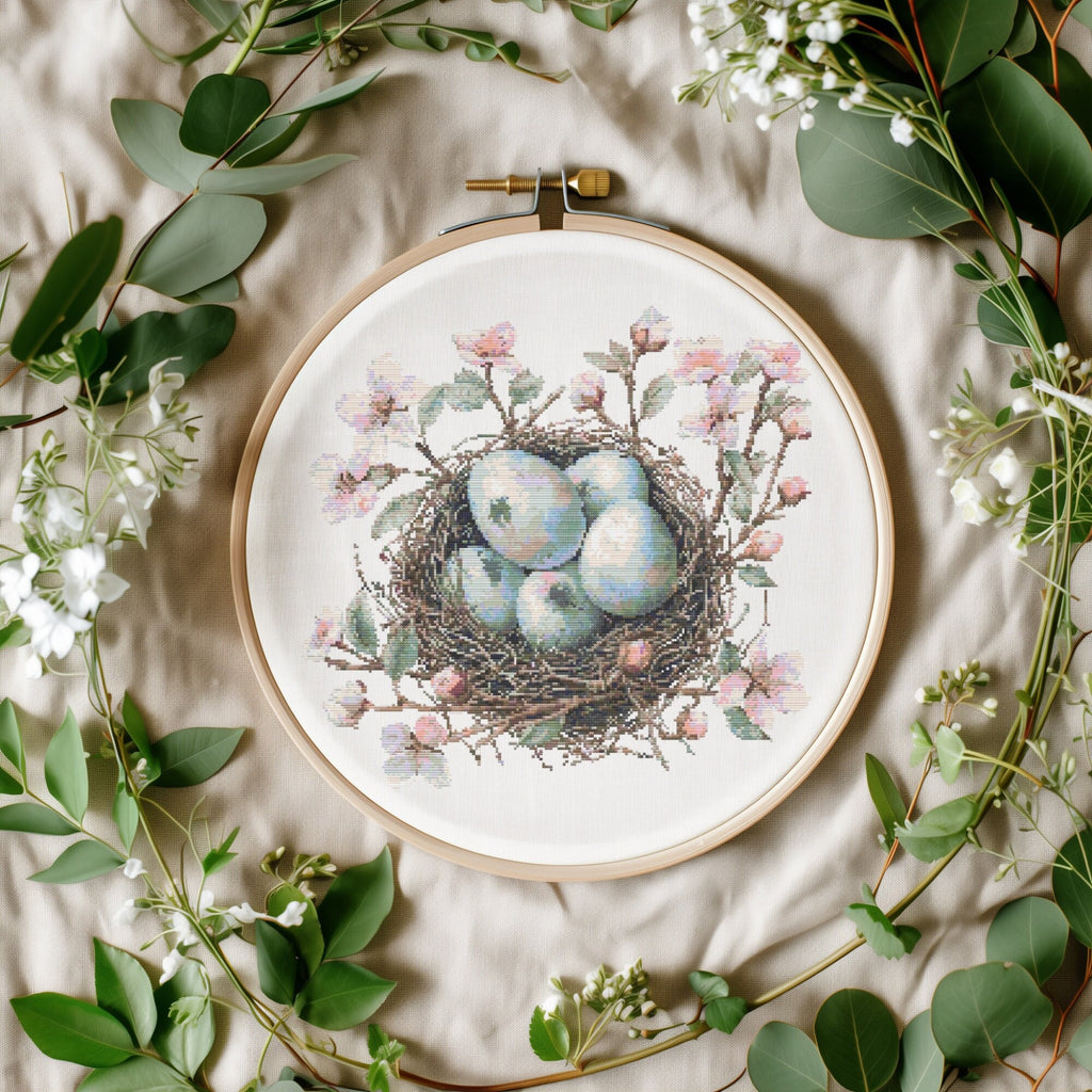 Cross Stitch Pattern With Easter Eggs, Modern Cross Stitch Designs, Easter Embroidery, Spring Cross Stitch Pattern, Floral Cross Stitch PDF
