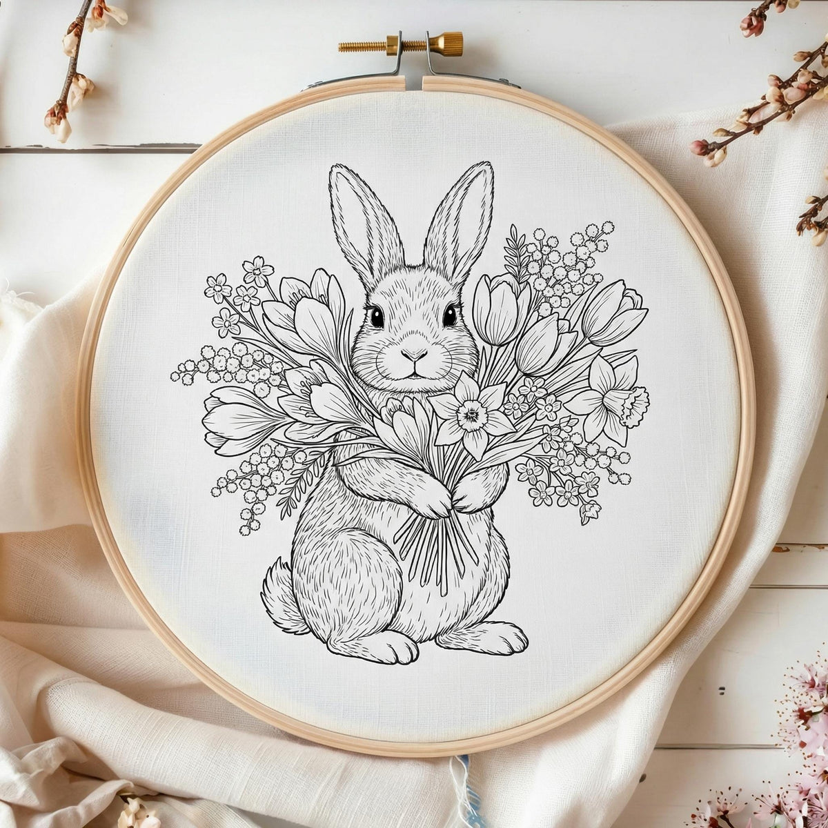 Spring Embroidery Pattern PDF With Bunny, Easter Hand Embroidery Template With Rabbit, Do It Yourself Gifts, Happy Easter Gift For Grandma