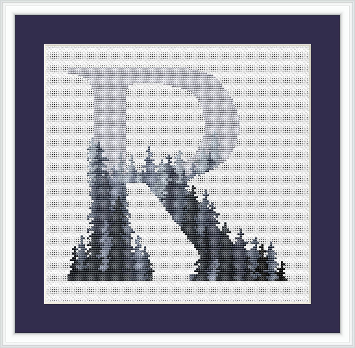 Modern Letter Cross Stitch Pattern, Gray Monogram Cross Stitch, Counted, Customisable Name Initials Cross Stitch, Embroidery Design Samplers