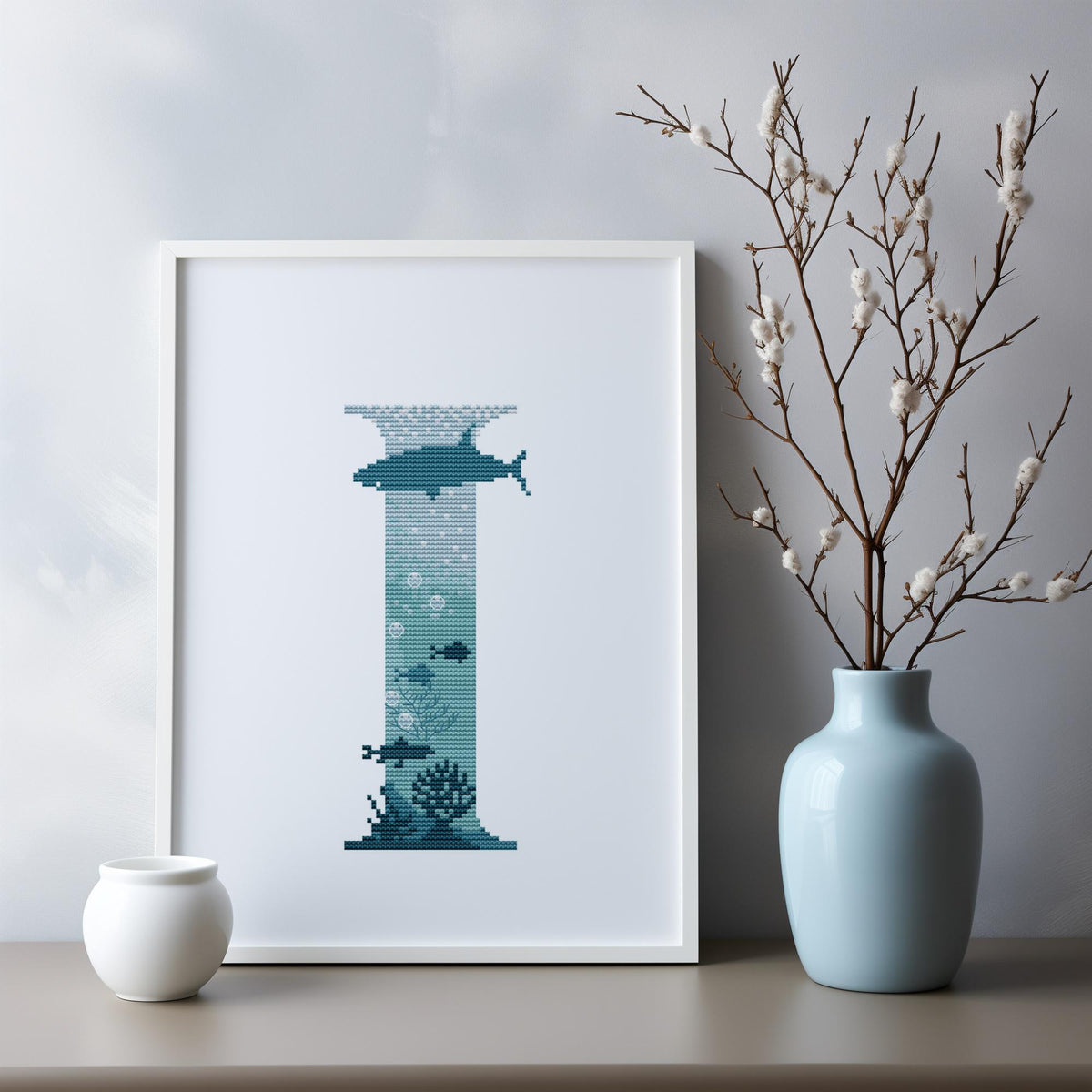 Letter Cross Stitch Pattern, Marine Monogram Cross Stitch Charts, Custom Cross Stitch Pdf, Counted, Embroidery Designs, Personalized Gifts
