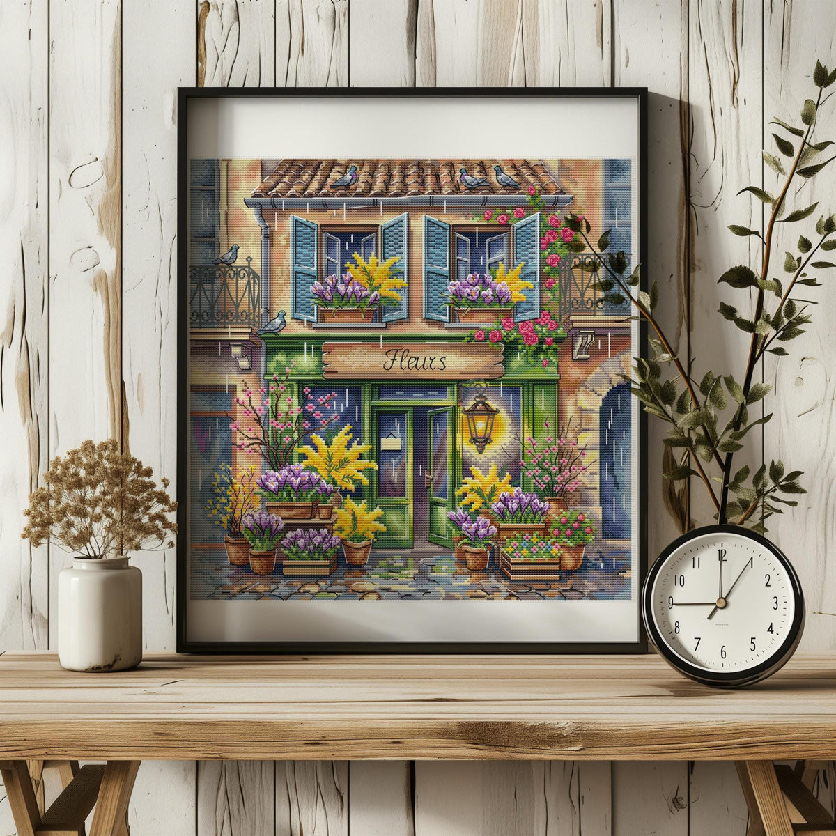 Watercolor Cross Stitch Pattern PDF With Flower Shop, Counted Cross Stitch Designs, Spring Embroidery Designs, Saga File, For Advanced