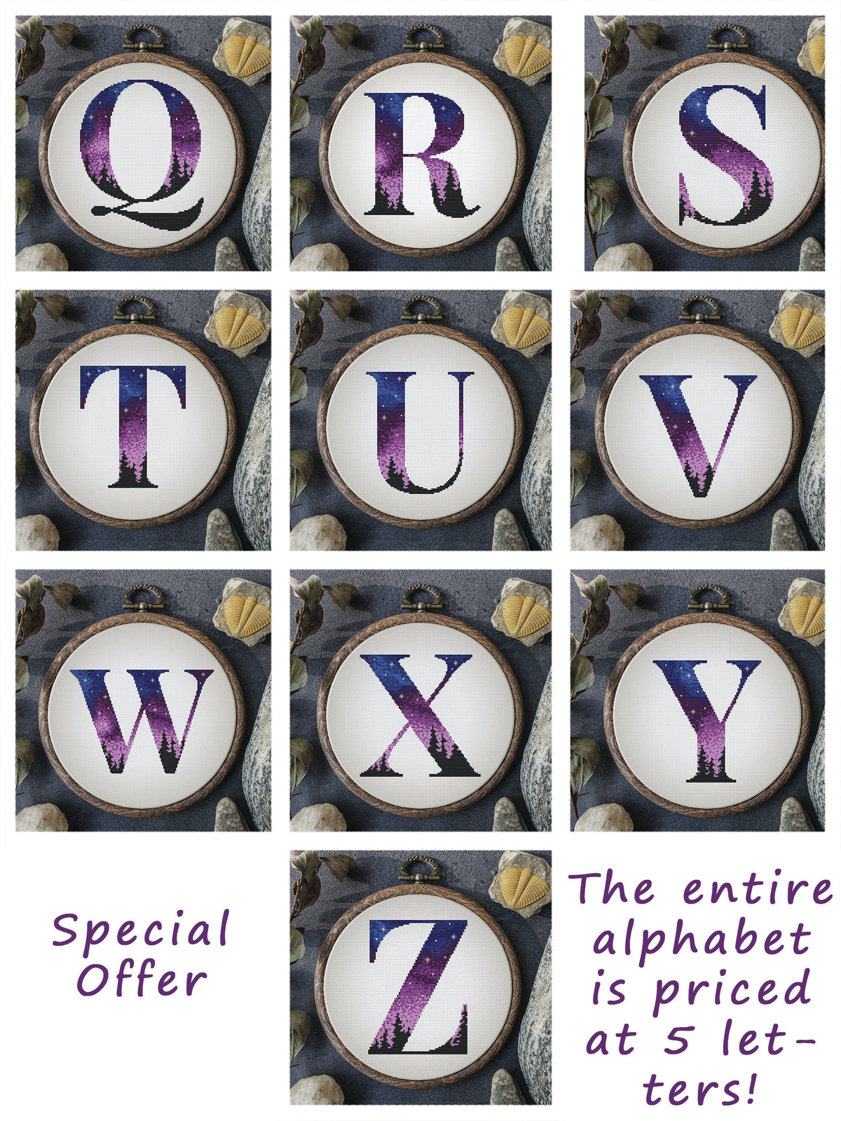 Modern Monogram Cross Stitch Pattern, Count, Purple Letter Embroidery Pattern, Customised Name Cross Stitch Designs, Personalized Gifts