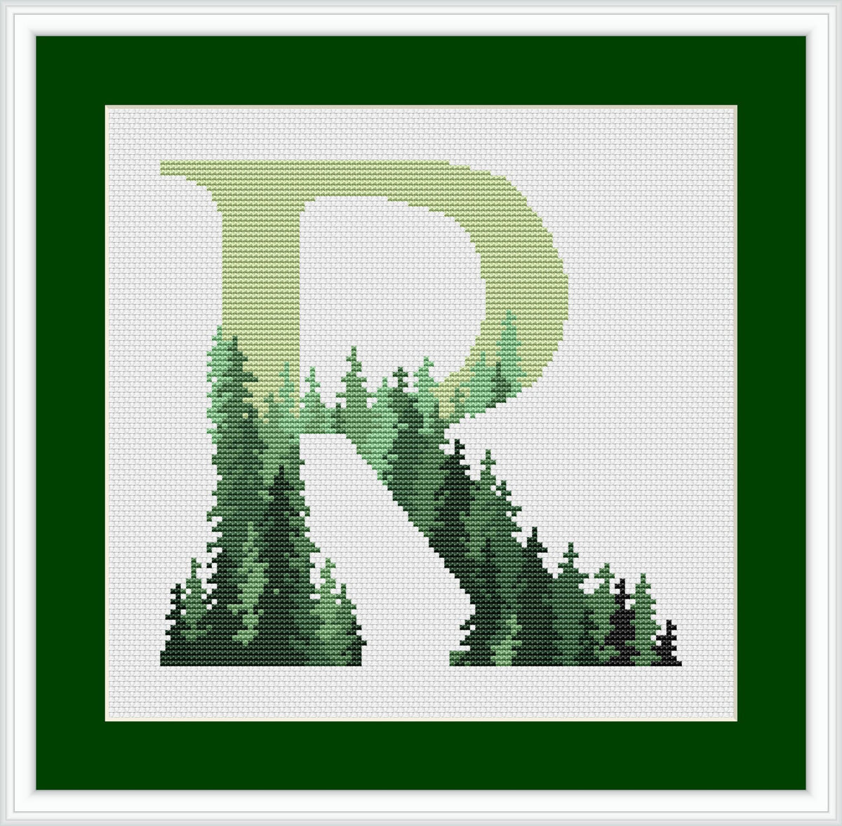 Counted Cross Stitch Pattern With Letter R, Green Forest Embroidery PDF, Custom Name Cross Stitch Chart, Personalised Father's Day Gifts
