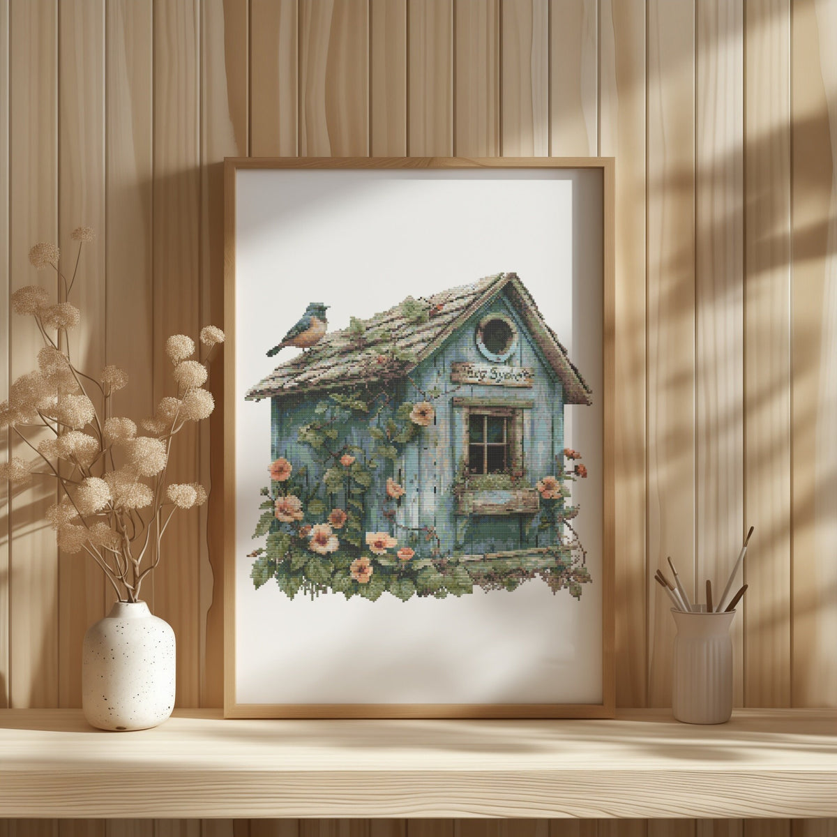 Cross Stitch Pattern Pdf With Birdhouse, Vintage Cross Stitch Designs, Bird Embroidery Pattern, Cross Stitch Art, Counted Cross Stitch Chart