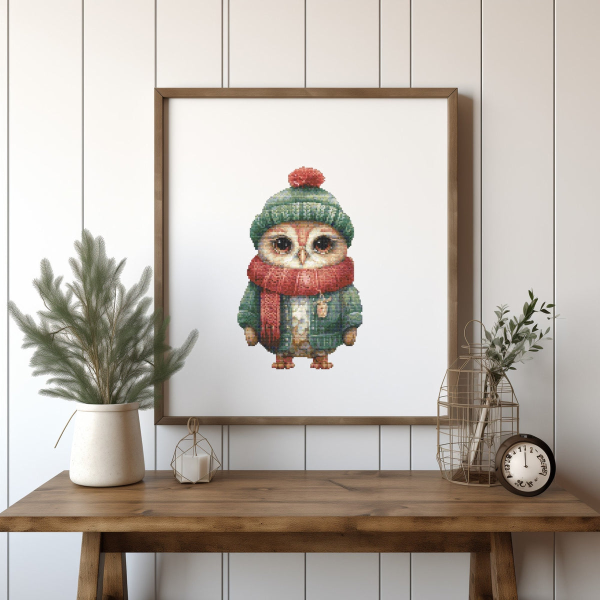 Winter Cross Stitch Pattern, Cute Owl Cross Stitch Design, Christmas Cross Stitch Chart, Counted