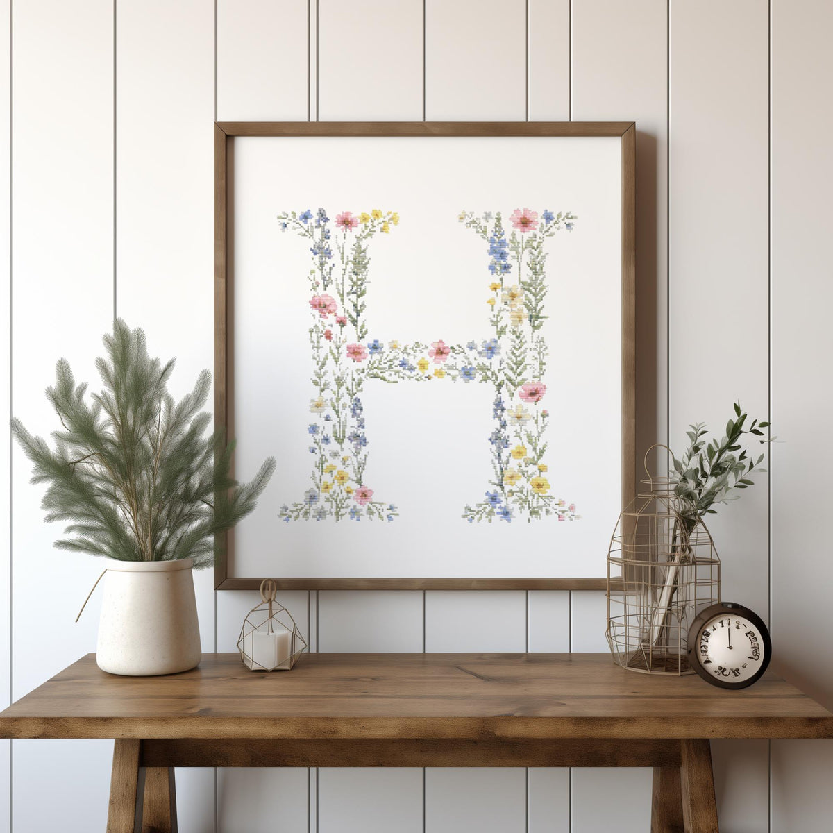 Custom Cross Stitch Pdf, Floral Letter E Cross Stitch Pattern, Personalized Gifts, Counted Monogram Cross Stitch Chart, Pattern Keeper