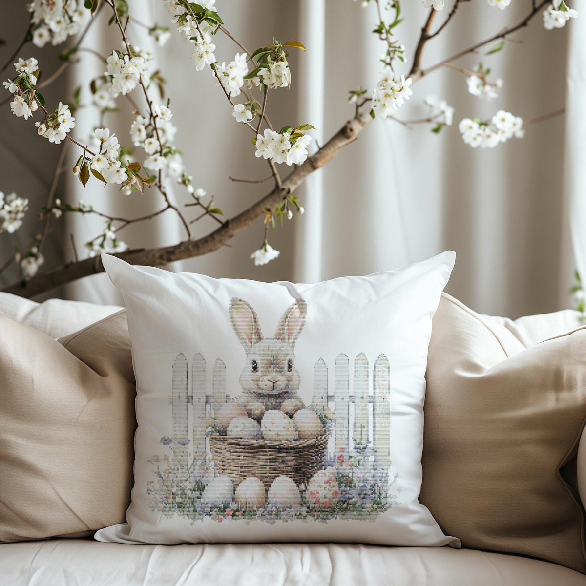 Easter Cross Stitch Pattern With Bunny, Counted Cross Stitch, Easter Embroidery Pdf With Hare, Cottagecore Home Decor