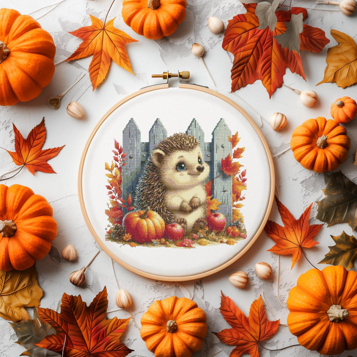 Autumn Cross Stitch Pattern With Cute Hedgehog Animal Cross Stitch Designs Fall Cross Stitch Chart Nature Embroidery Pattern Counted