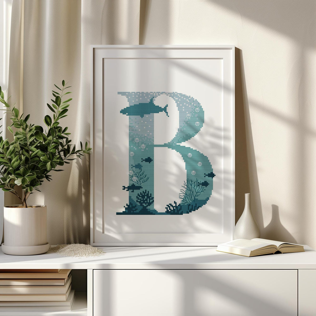 Modern Letter Cross Stitch Pattern PDF Counted Family Initials Embroidery Designs Marine Monogram Cross Stitch Charts Easy Cross Stitch