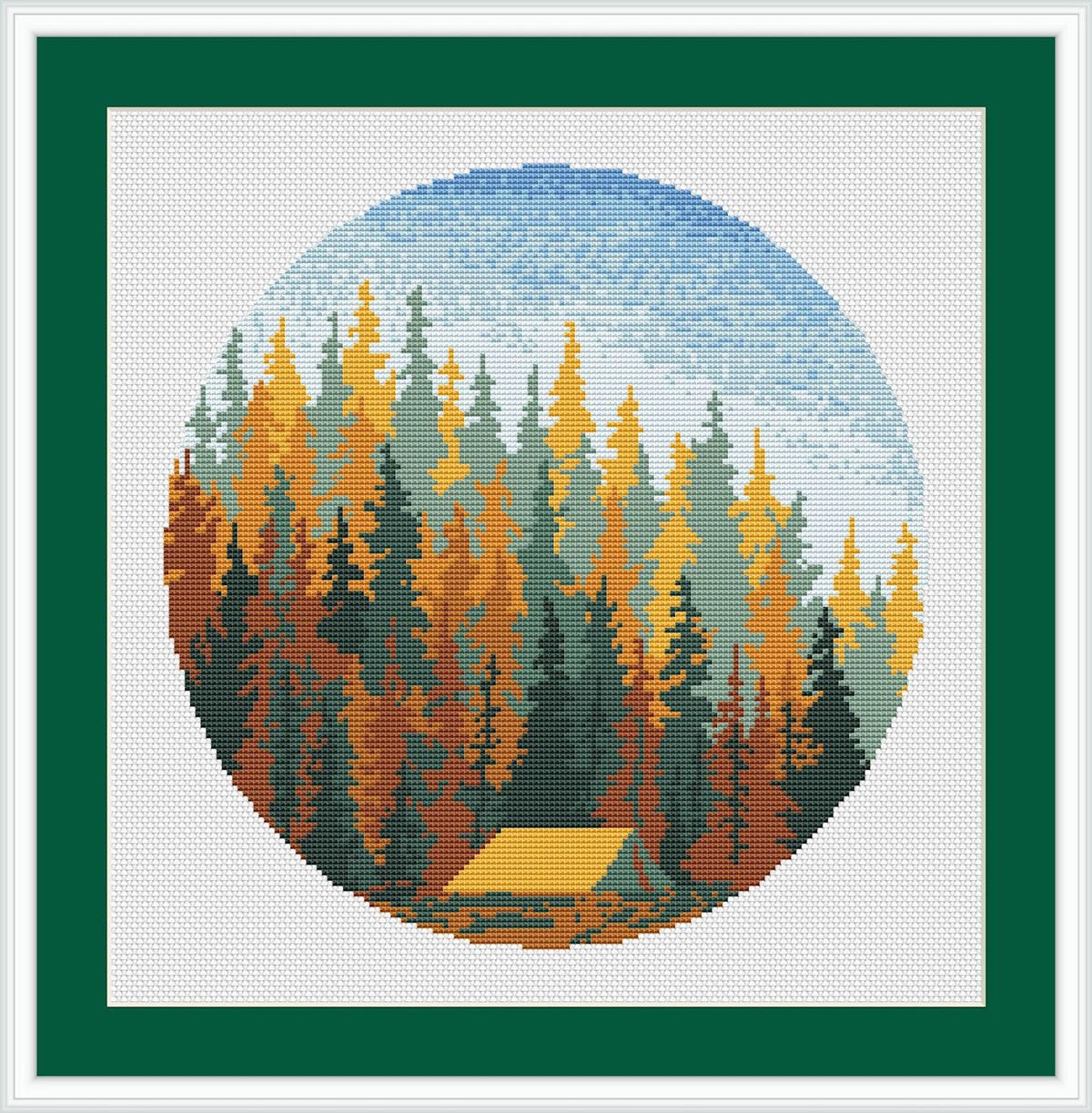 Fall Cross Stitch Pattern, Counted, Forest Camping Cross Stitch Sampler, Fall Landscape Embroidery Pattern, Easy Cross Stitch Charts