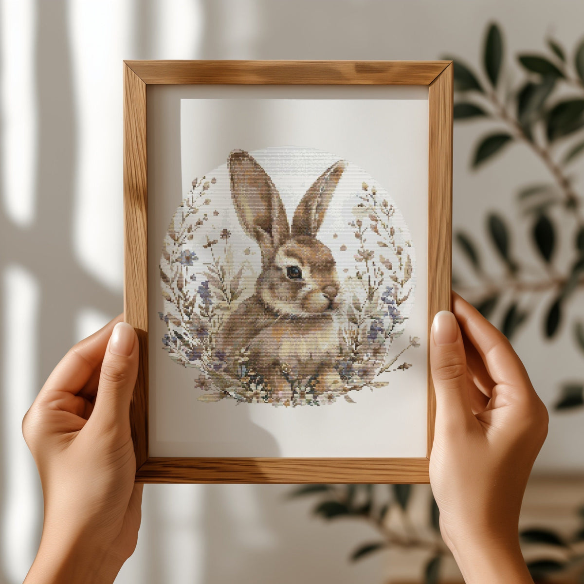 Cross Stitch Pattern With Easter Bunny, Modern Cross Stitch Designs, Easter Embroidery Pattern, Spring Cross Stitch Pattern, Floral Pattern