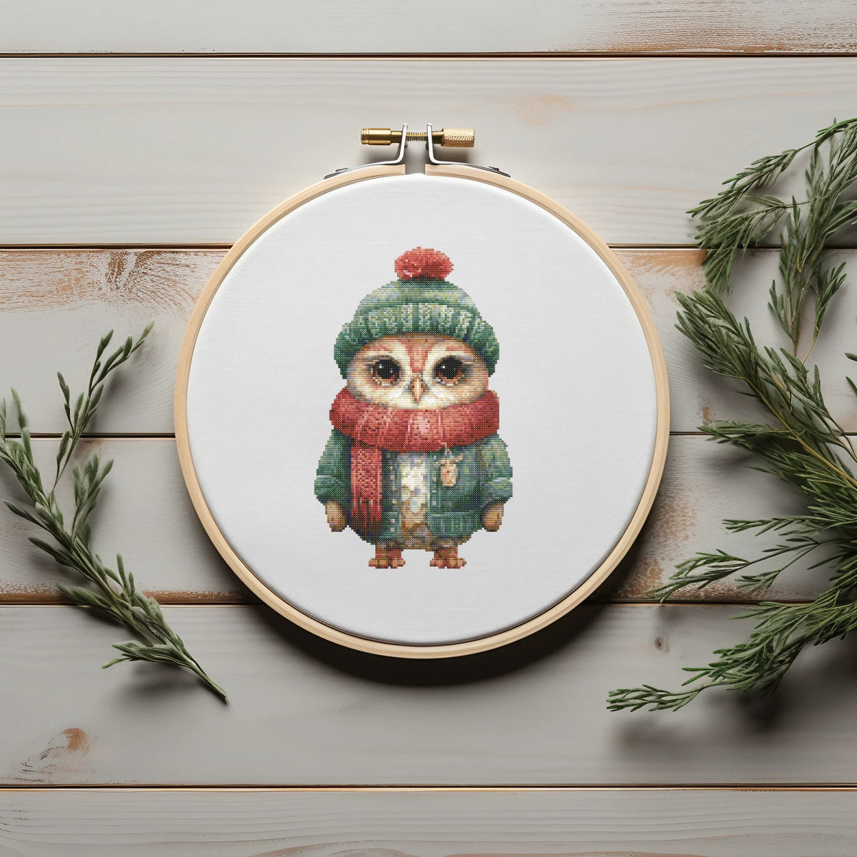 Winter Cross Stitch Pattern, Cute Owl Cross Stitch Design, Christmas Cross Stitch Chart, Counted