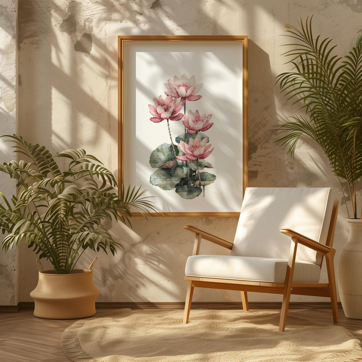 Cross Stitch Pattern With Water Lily, July Birth Flower Cross Stitch Scheme, Count, Cross Stitch Art Design, Birth Flower Embroidery Pattern