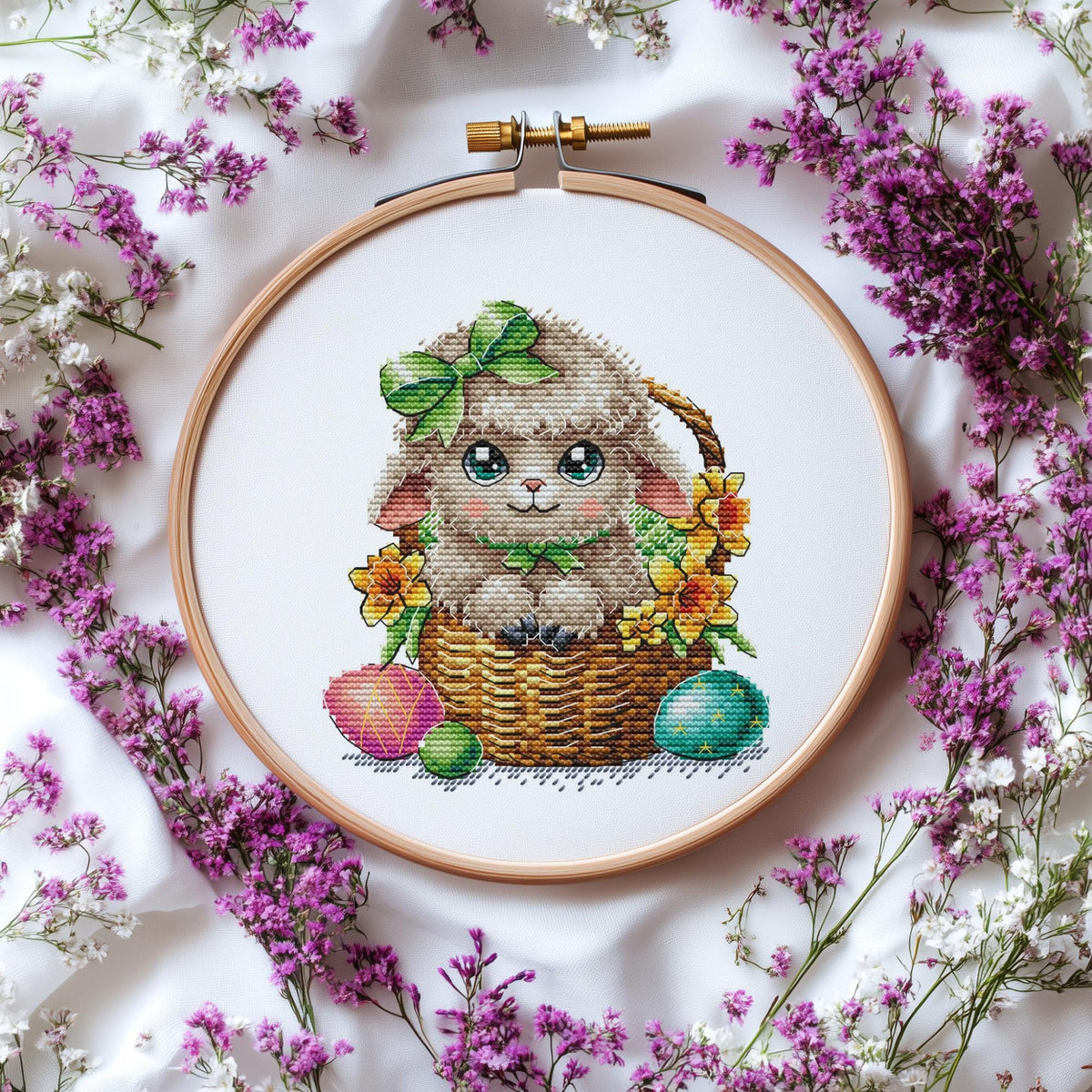 Easter Cross Stitch Pattern PDF With Cute Lamb, Easter Embroidery Designs, Spring Cross Stitch Charts, Beginner Friendly, Saga File