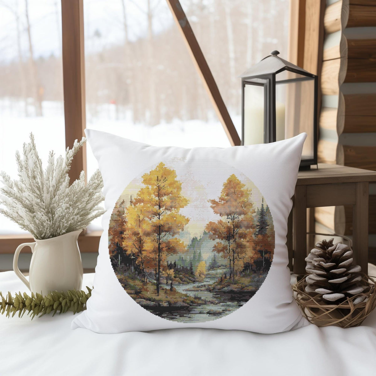Fall Cross Stitch Pattern, Counted Cross Stitch PDF, Landscape Cross Stitch Charts, Watercolor Embroidery Designs, Pattern Keeper File