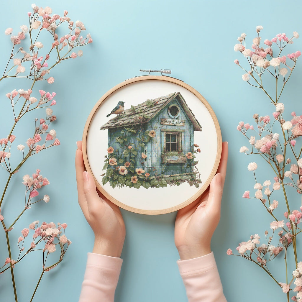 Cross Stitch Pattern Pdf With Birdhouse, Vintage Cross Stitch Designs, Bird Embroidery Pattern, Cross Stitch Art, Counted Cross Stitch Chart