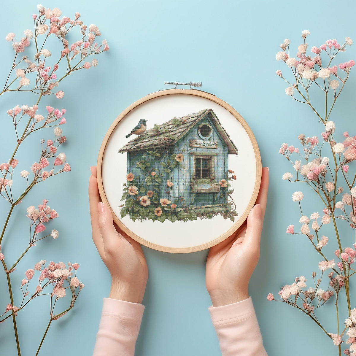 Cross Stitch Pattern Pdf With Birdhouse, Vintage Cross Stitch Designs, Bird Embroidery Pattern, Cross Stitch Art, Counted Cross Stitch Chart