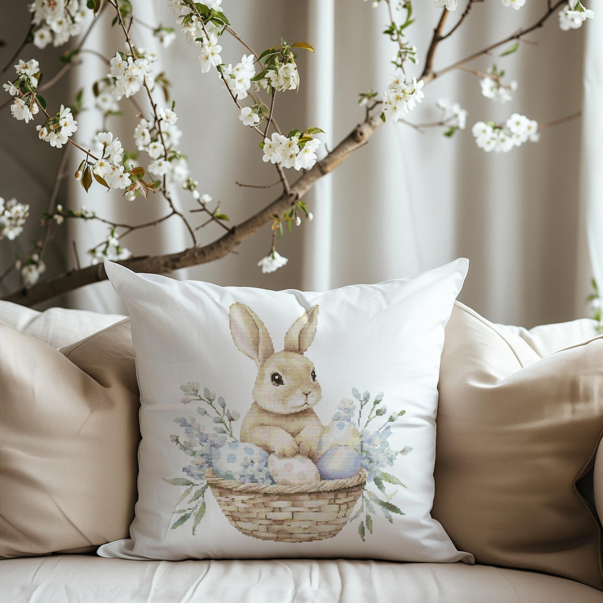 Cross Stitch Pattern With Easter Bunny, Modern Cross Stitch Designs, Easter Embroidery File, Spring Cross Stitch Chart, Cross Stitch Scheme