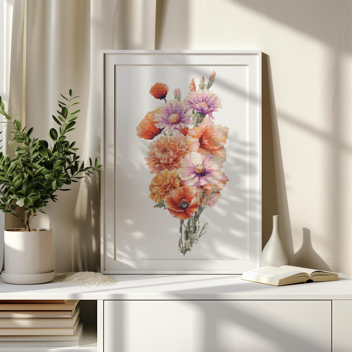 Cross Stitch Pattern Pdf With Birth FLowers Bouquet, Counted Cross Stitch Designs, Floral Embroidery Pattern, Personalized Gifts