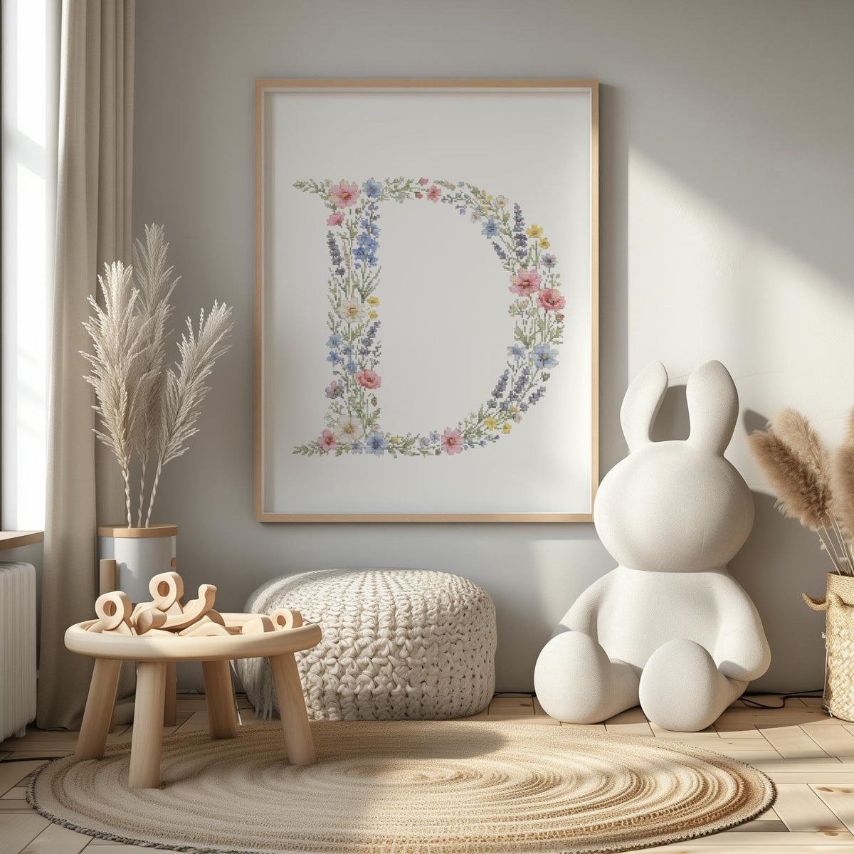 Floral Monogram Cross Stitch Pattern PDF, Letter D Embroidery Pattern, Counted Cross Stitch Sampler, Mothers Day Personalized Gifts
