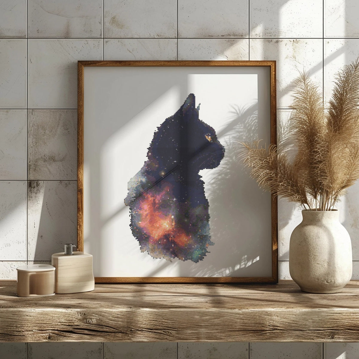 Cat Cross Stitch Pattern, Animal Cross Stitch PDF, Celestial Cat Embroidery Pattern, Count, Black Cat Cross Stitch Design, Instant Download