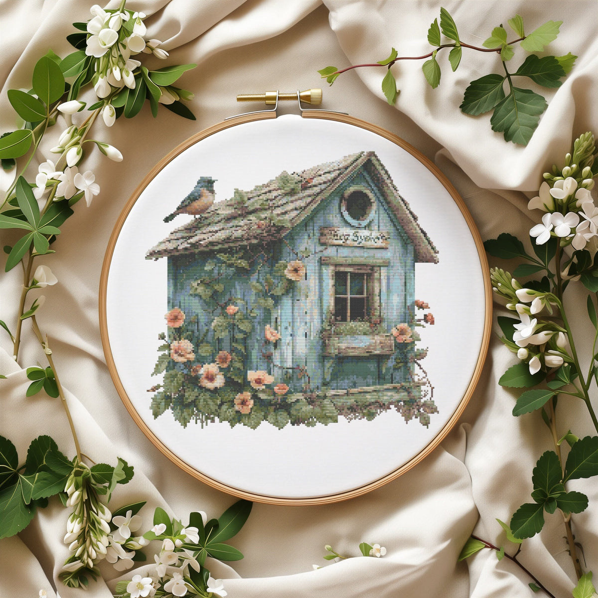 Cross Stitch Pattern Pdf With Birdhouse, Vintage Cross Stitch Designs, Bird Embroidery Pattern, Cross Stitch Art, Counted Cross Stitch Chart