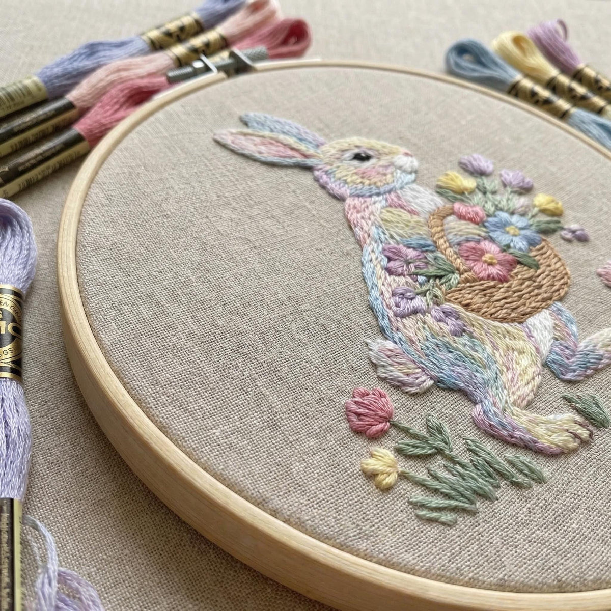 Spring Embroidery Pattern PDF With Bunny, Easter Hand Embroidery Template With Rabbit, Do It Yourself Gifts, Happy Easter Gift For Grandma