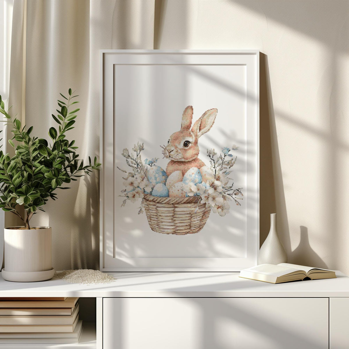 Cross Stitch Pattern With Easter Bunny, Counted Cross Stitch Designs, Easter Embroidery Pattern, Cross Stitch Scheme, Happy Easter Gifts