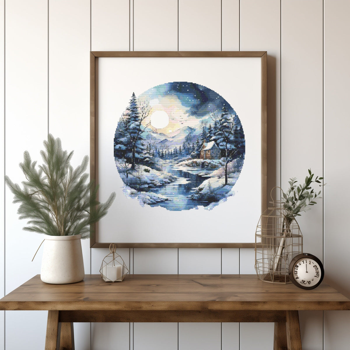 Nature Cross Stitch Pattern With Mountains, River, Winter Landscape Cross Stitch Designs, Counted Cross Stitch
