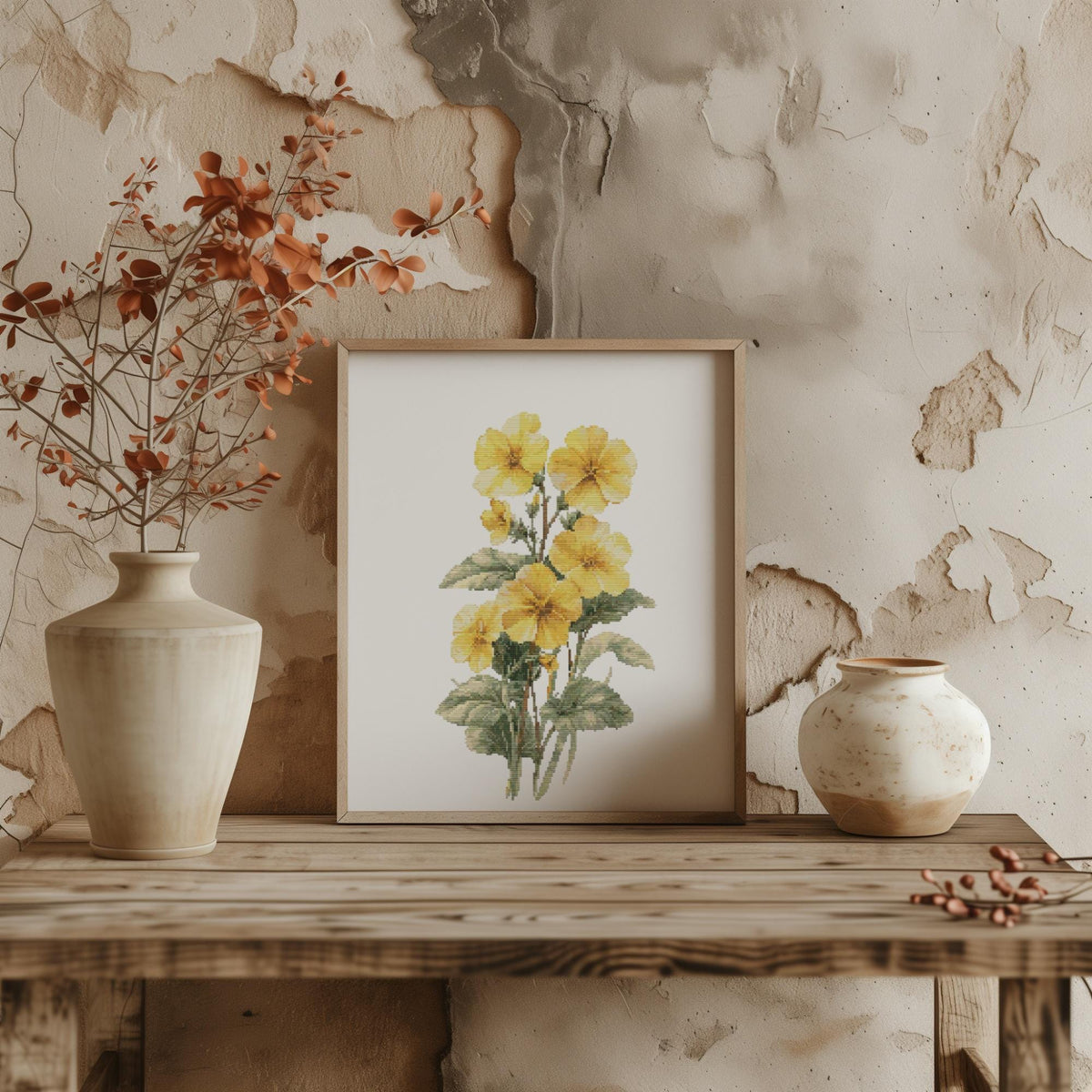 Cross Stitch Pattern With Primrose, Counted Cross Stitch Designs, Floral Embroidery Pattern PDF, February Birth Flower Cross Stitch Art