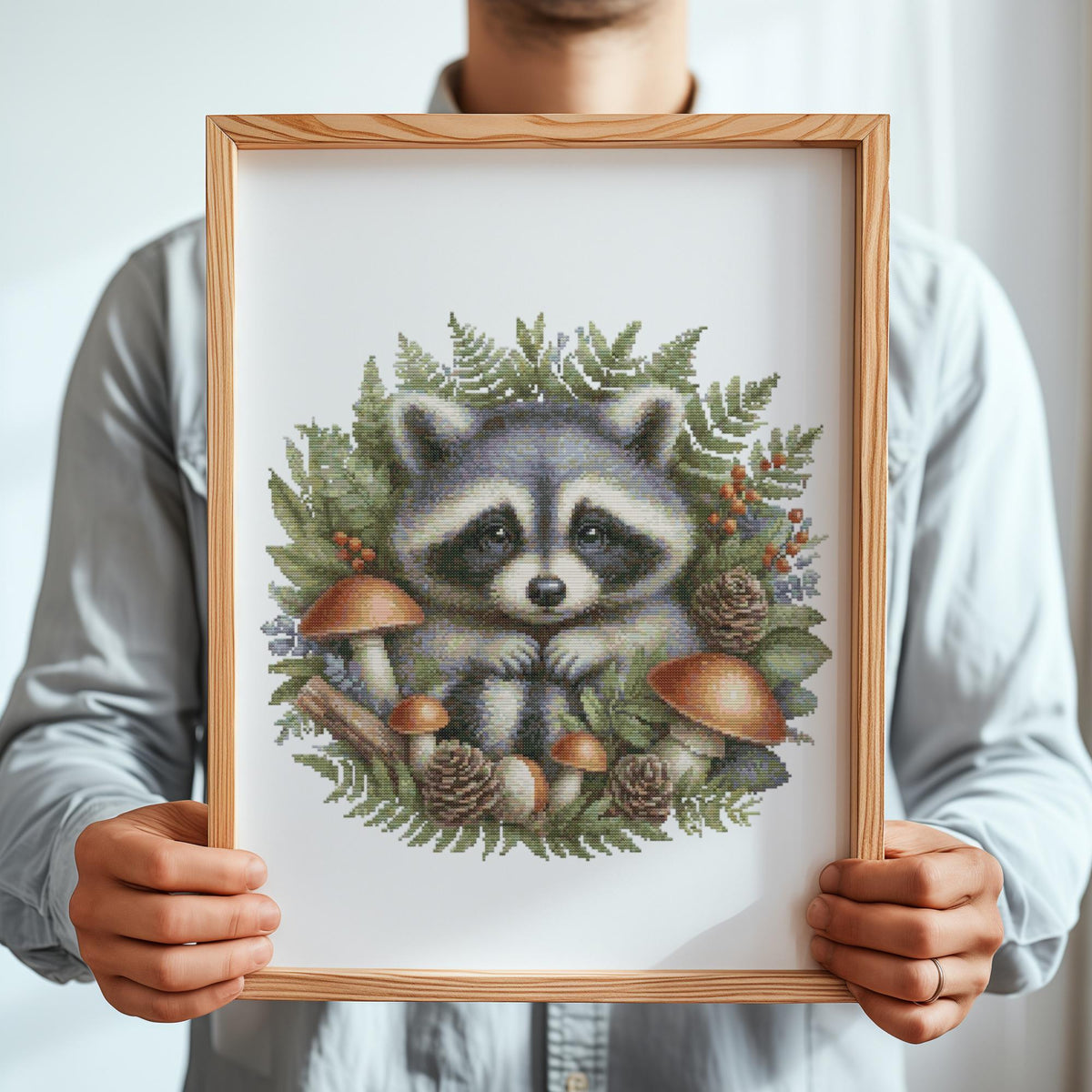 Raccoon Cross Stitch Pattern PDF, Forest Cross Stitch Designs, Counted Cross Stitch Charts, Wild Nature Embroidery Pattern, Cross Stitch Art