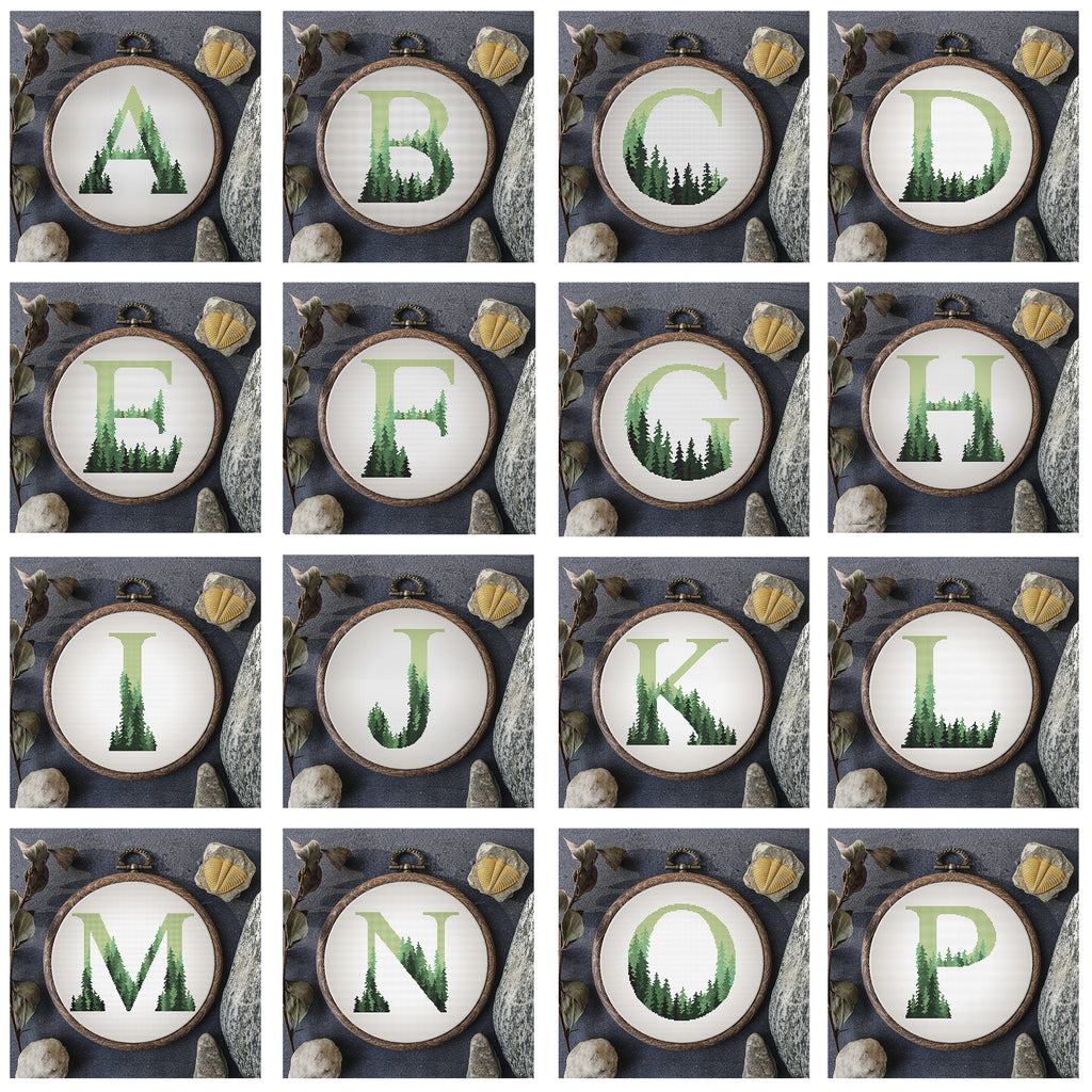 Alphabet Cross Stitch Pattern Green Forest Cross Stitch Designs Name Counted Embroidery Design Personalized Pattern Digital Downloads