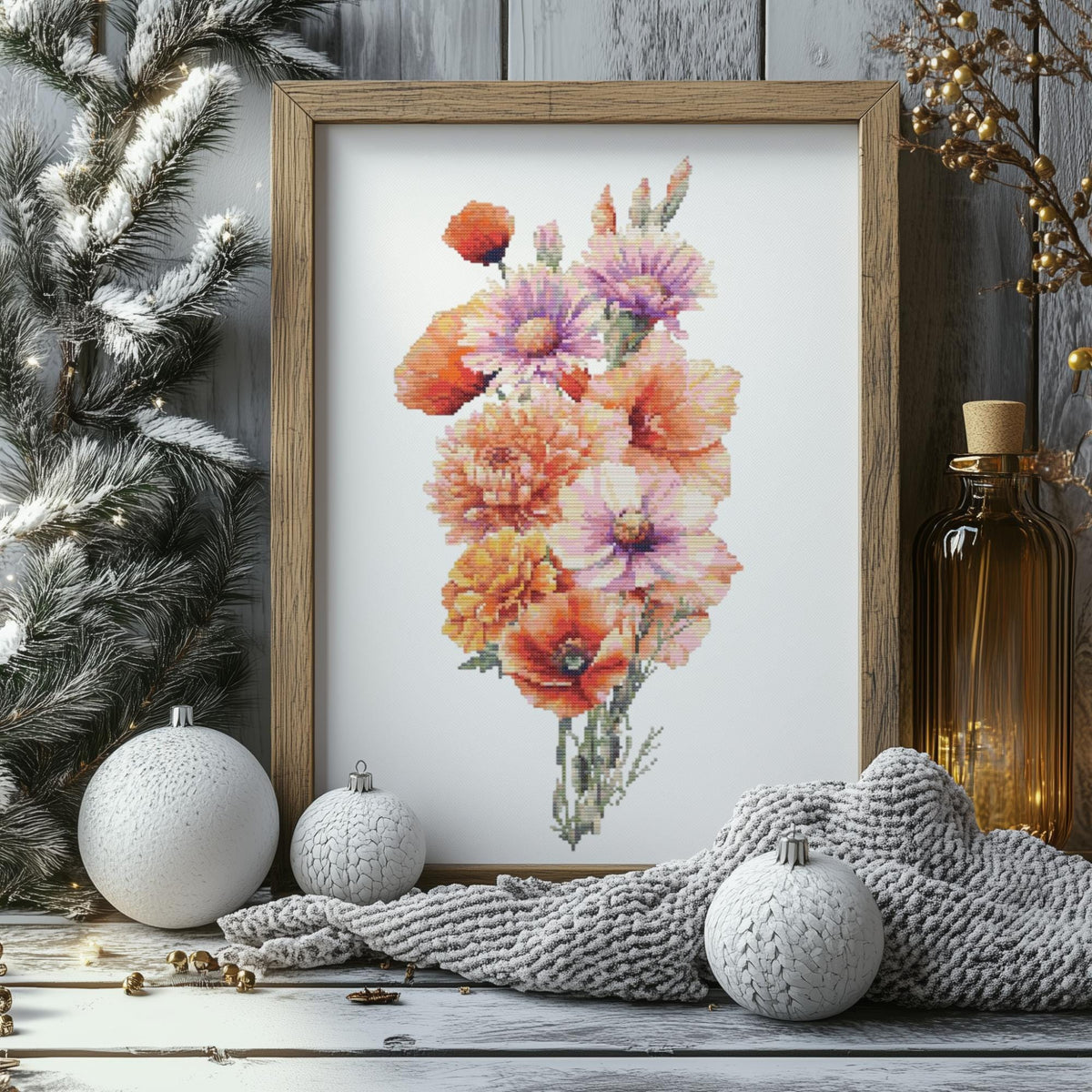 Cross Stitch Pattern Pdf With Birth FLowers Bouquet, Counted Cross Stitch Designs, Floral Embroidery Pattern, Personalized Gifts